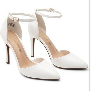 Dream Pairs White Pointed Toe Ankle Strap Stiletto Heels